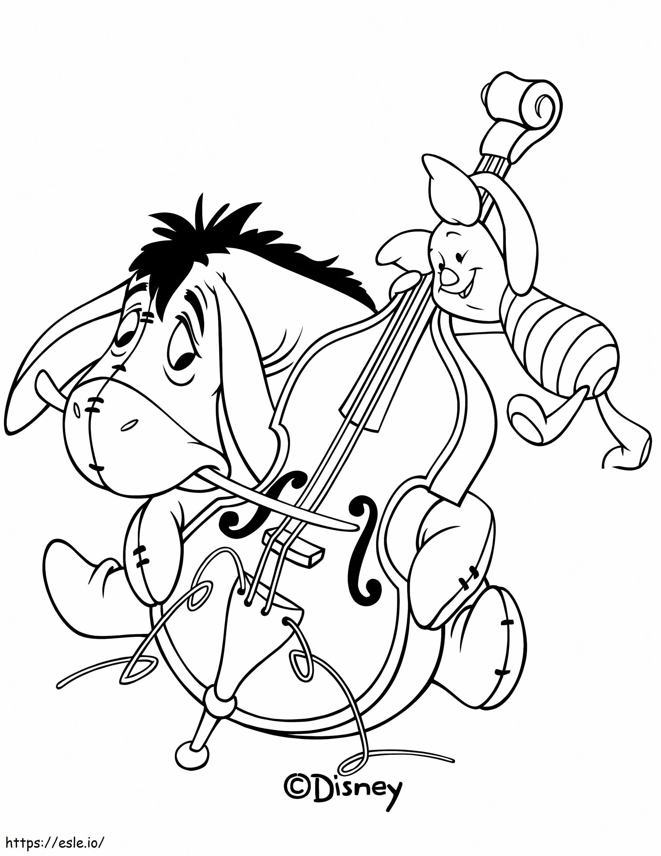 Ih-Oh e maialino che suonano il violoncello da colorare