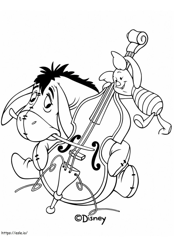 Eeyore y Piglet tocando el violonchelo para colorear