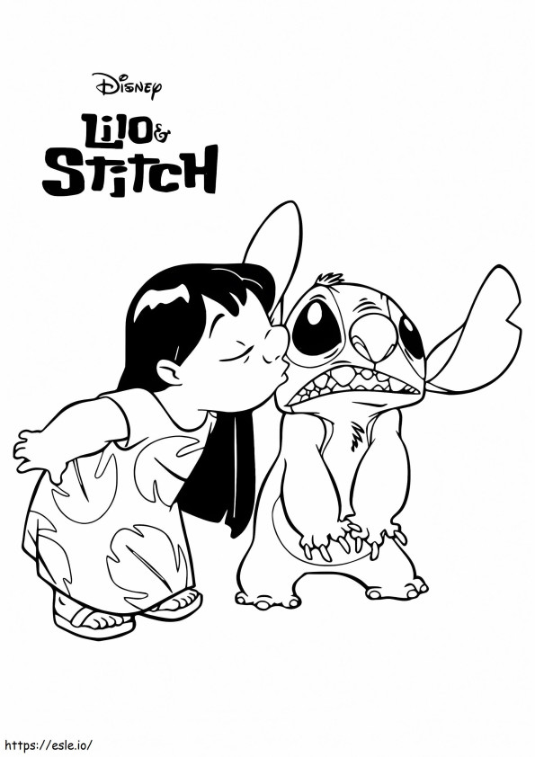 Coloriage Lilo embrasser Stitch à imprimer dessin