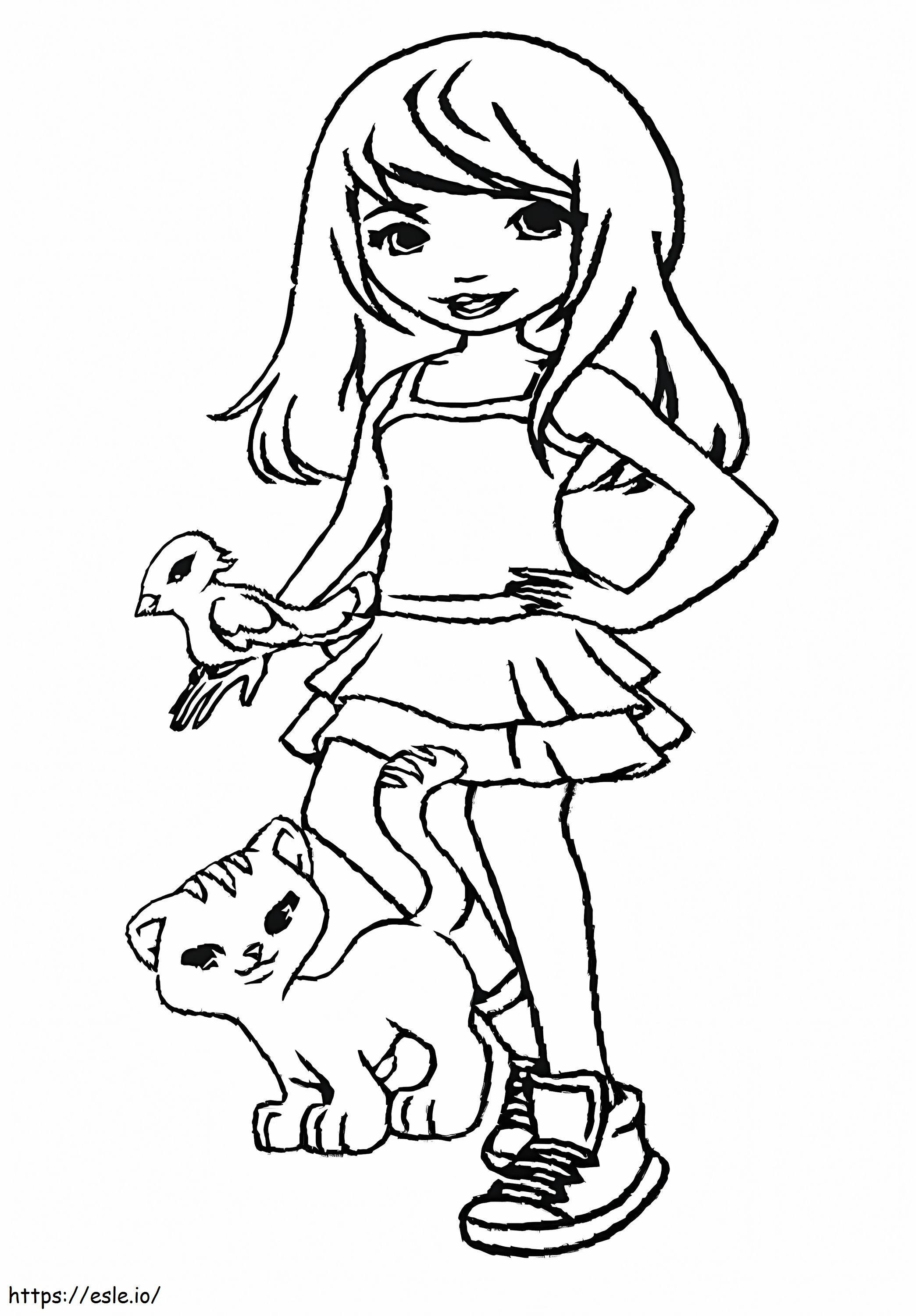 Girl And Pets Coloring coloring page