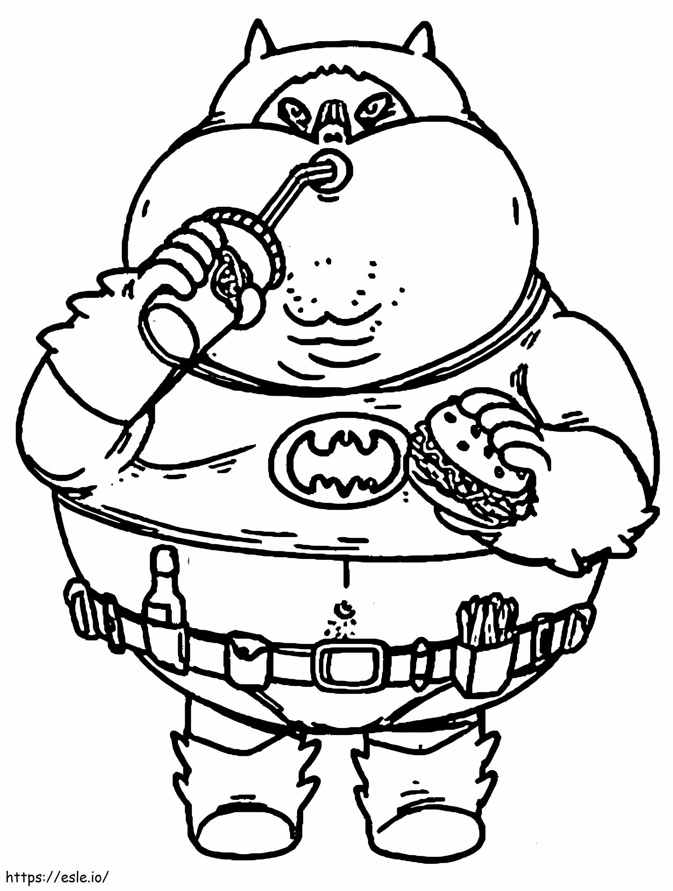 Coloriage Gros Batman mangeant un hamburger à imprimer dessin