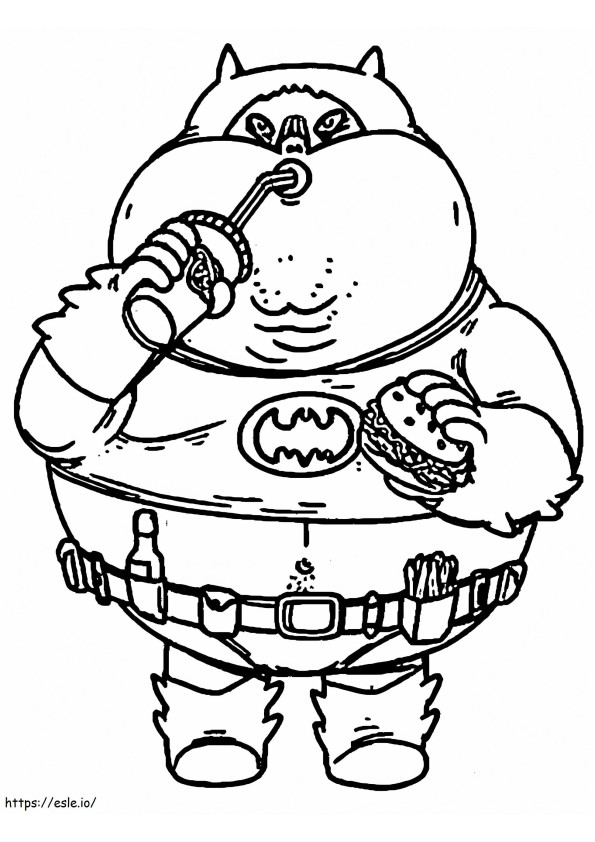 Batman gordo comiendo hamburguesa para colorear