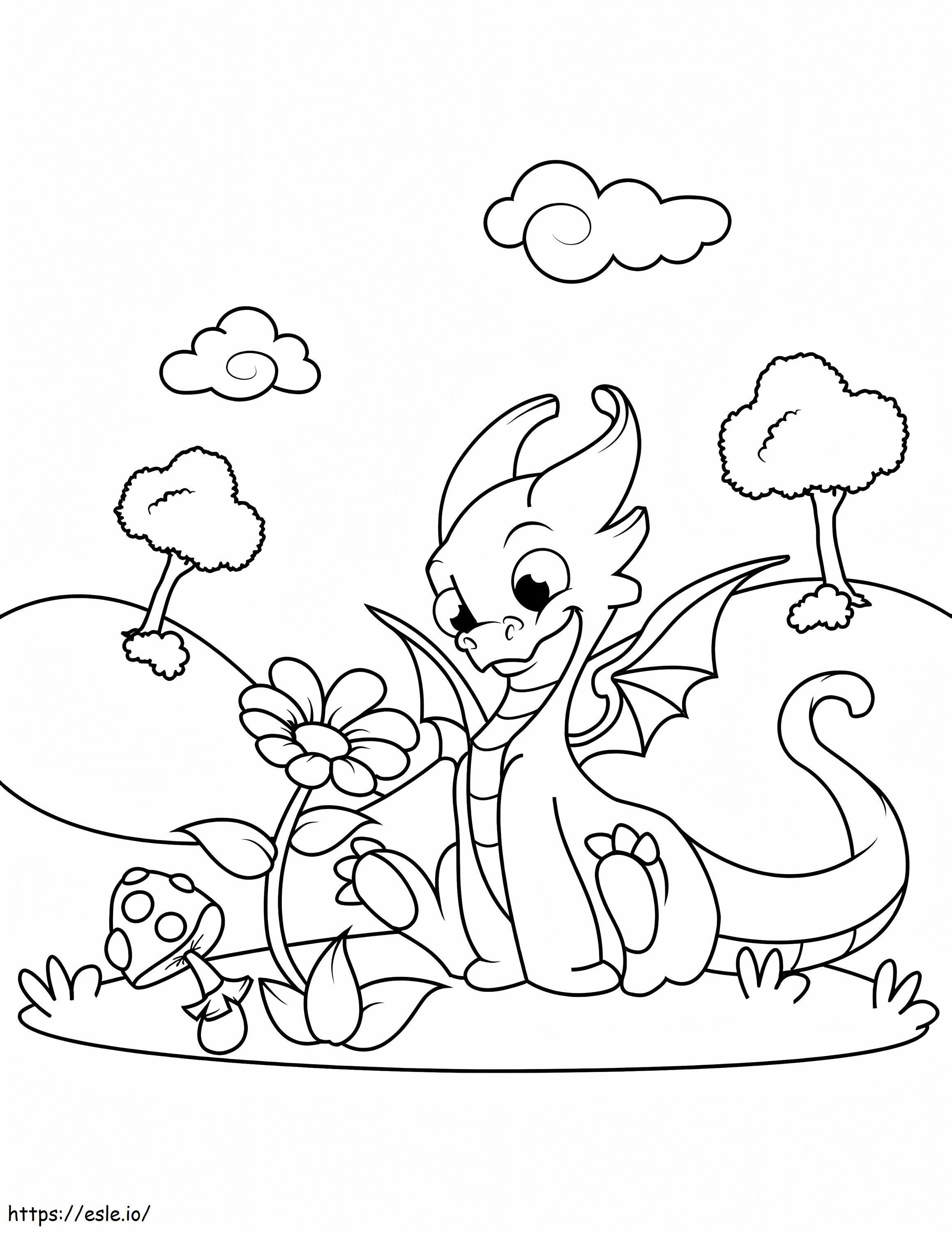 Dragon și Floare de colorat