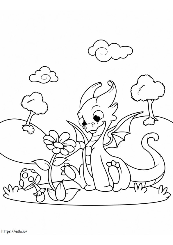 Dragão e Flor para colorir