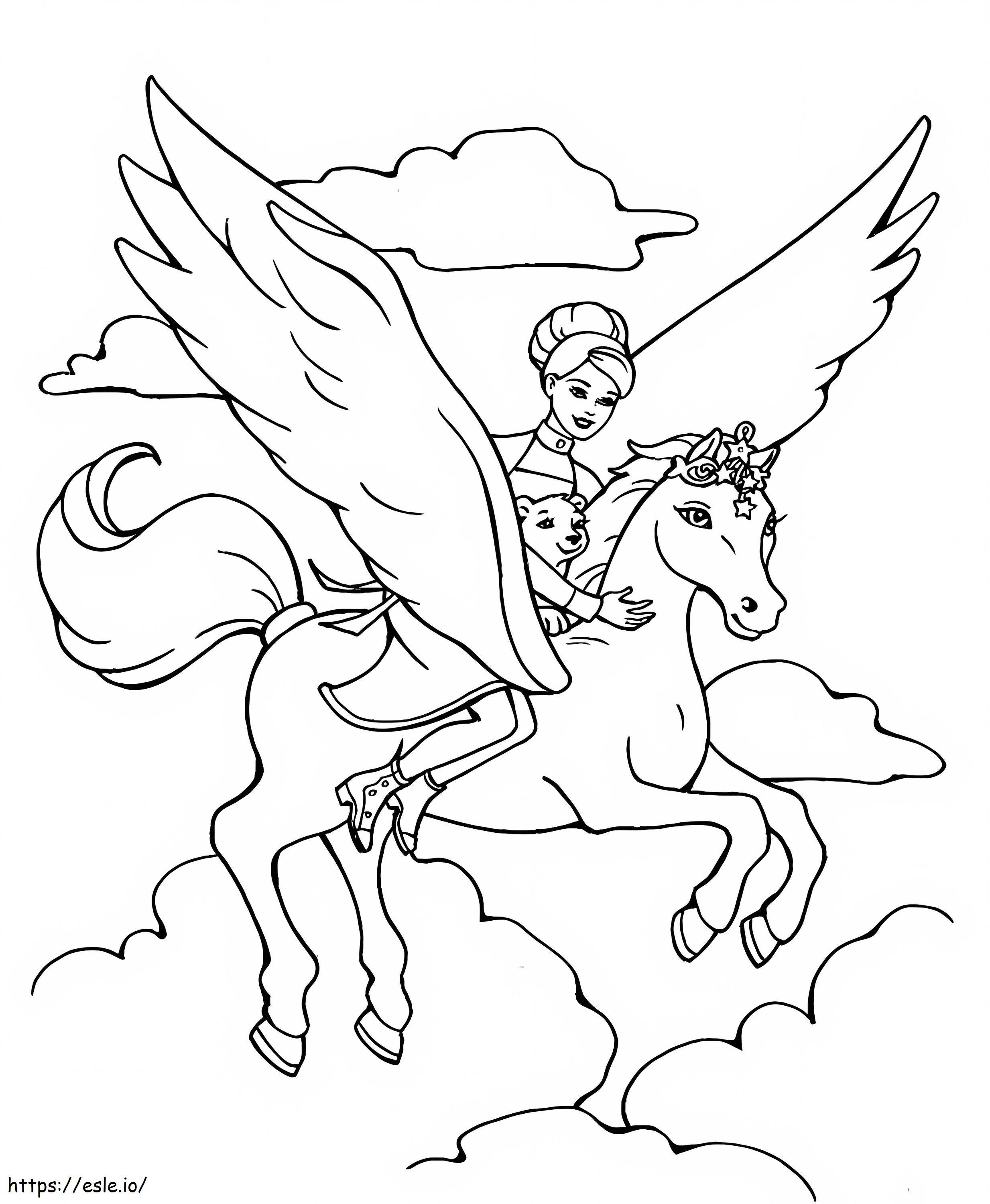 Princess And Dog Riding A Flying Horse coloring page