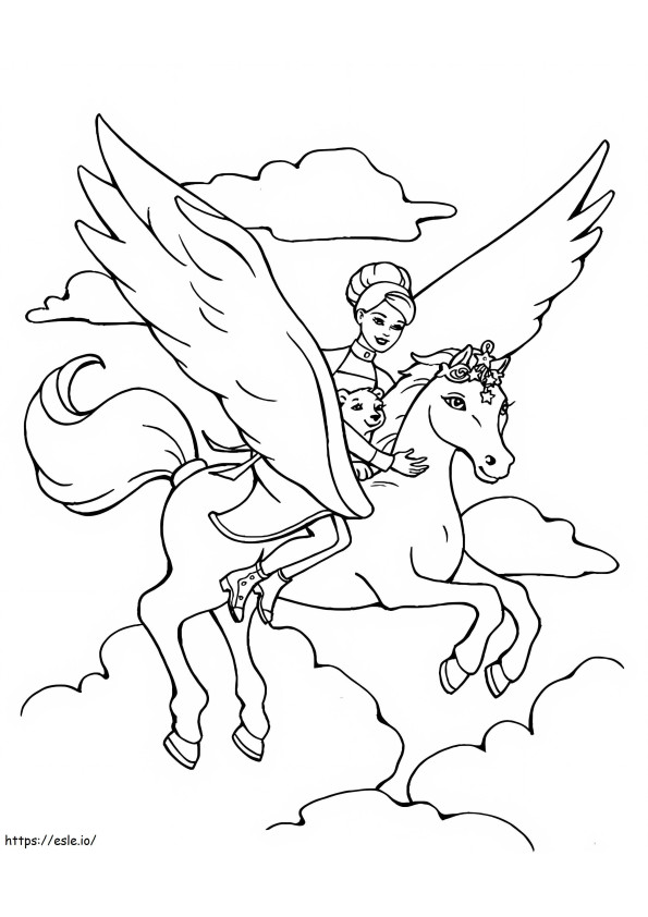 Princess And Dog Riding A Flying Horse coloring page