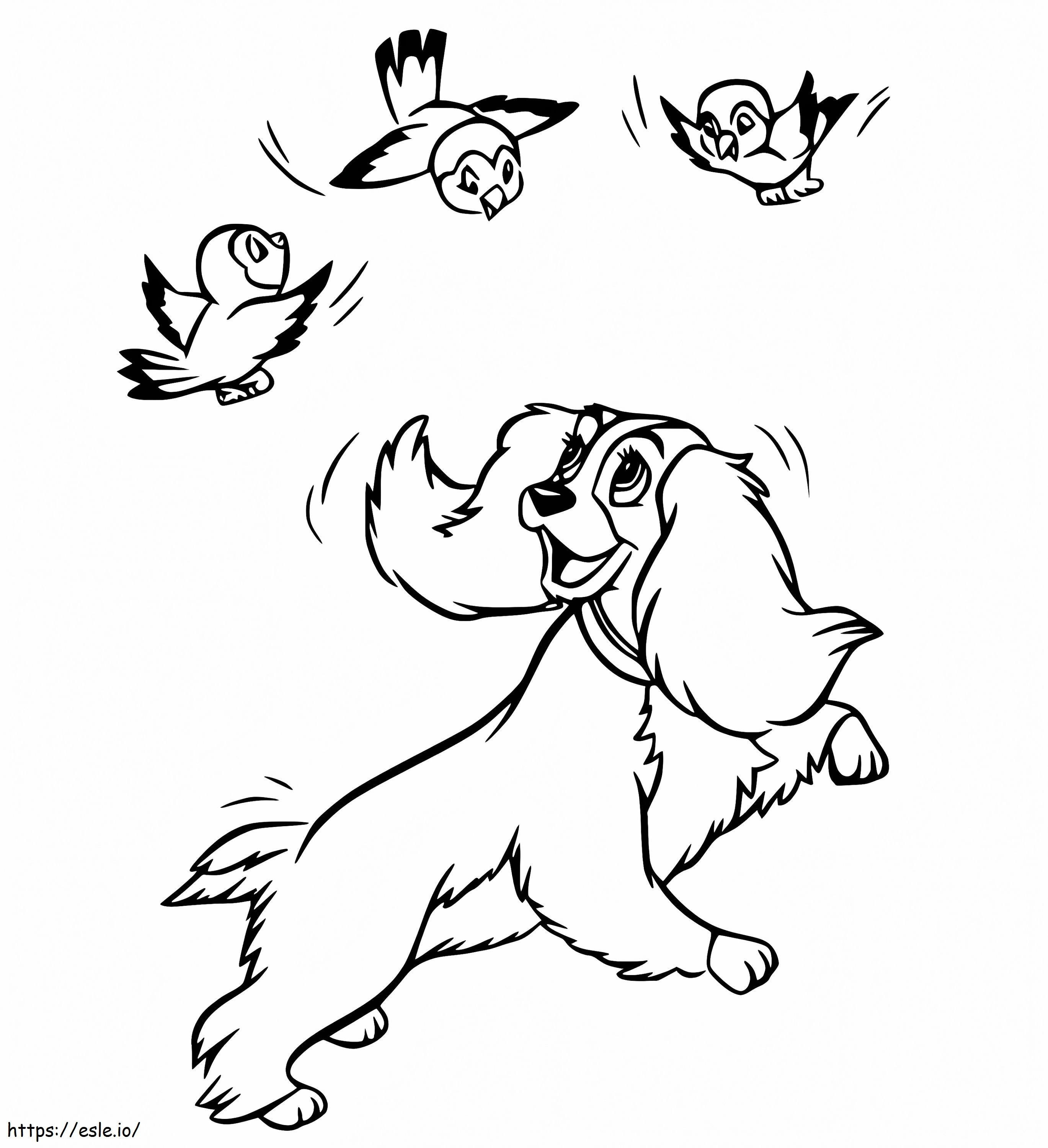 Lady And Birds coloring page