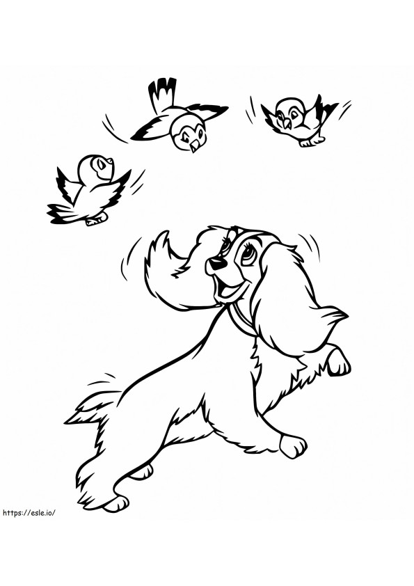 Lady And Birds coloring page
