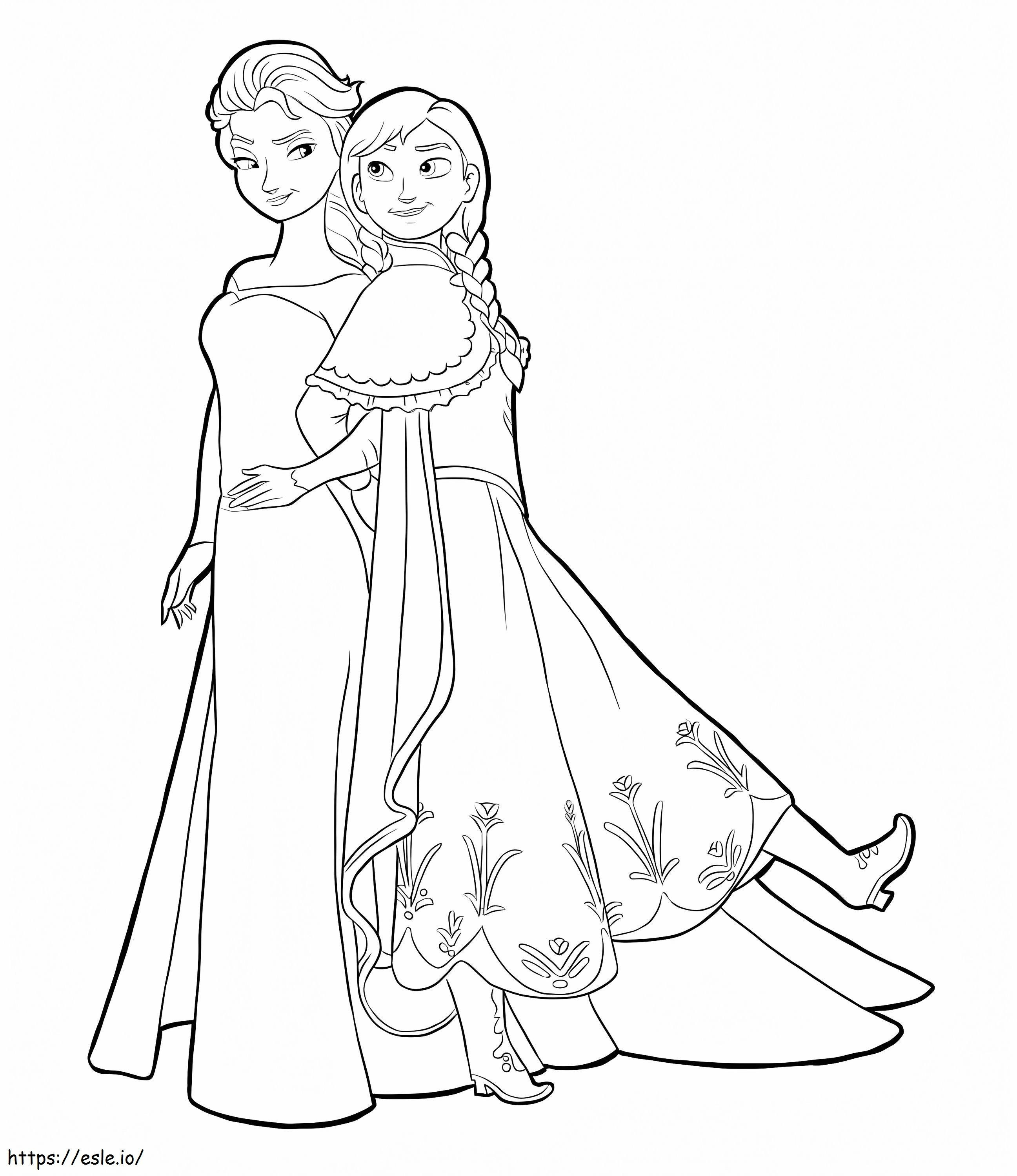 Anna abrazando a Elsa para colorear