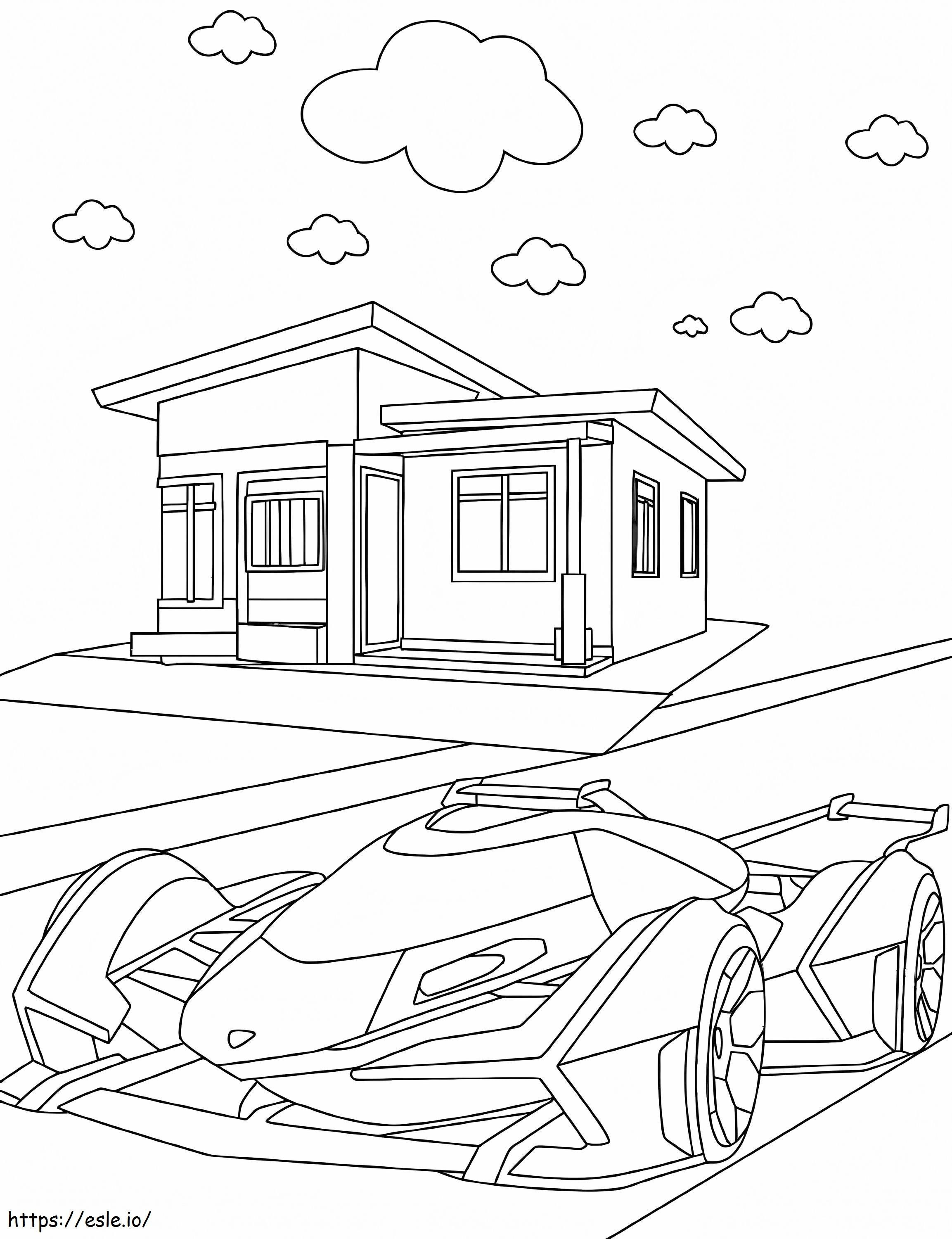 Coloriage Lamborghini et la maison à imprimer dessin