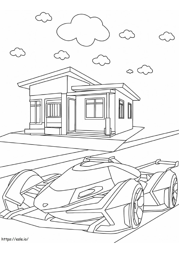 Lamborghini ja talo värityskuva