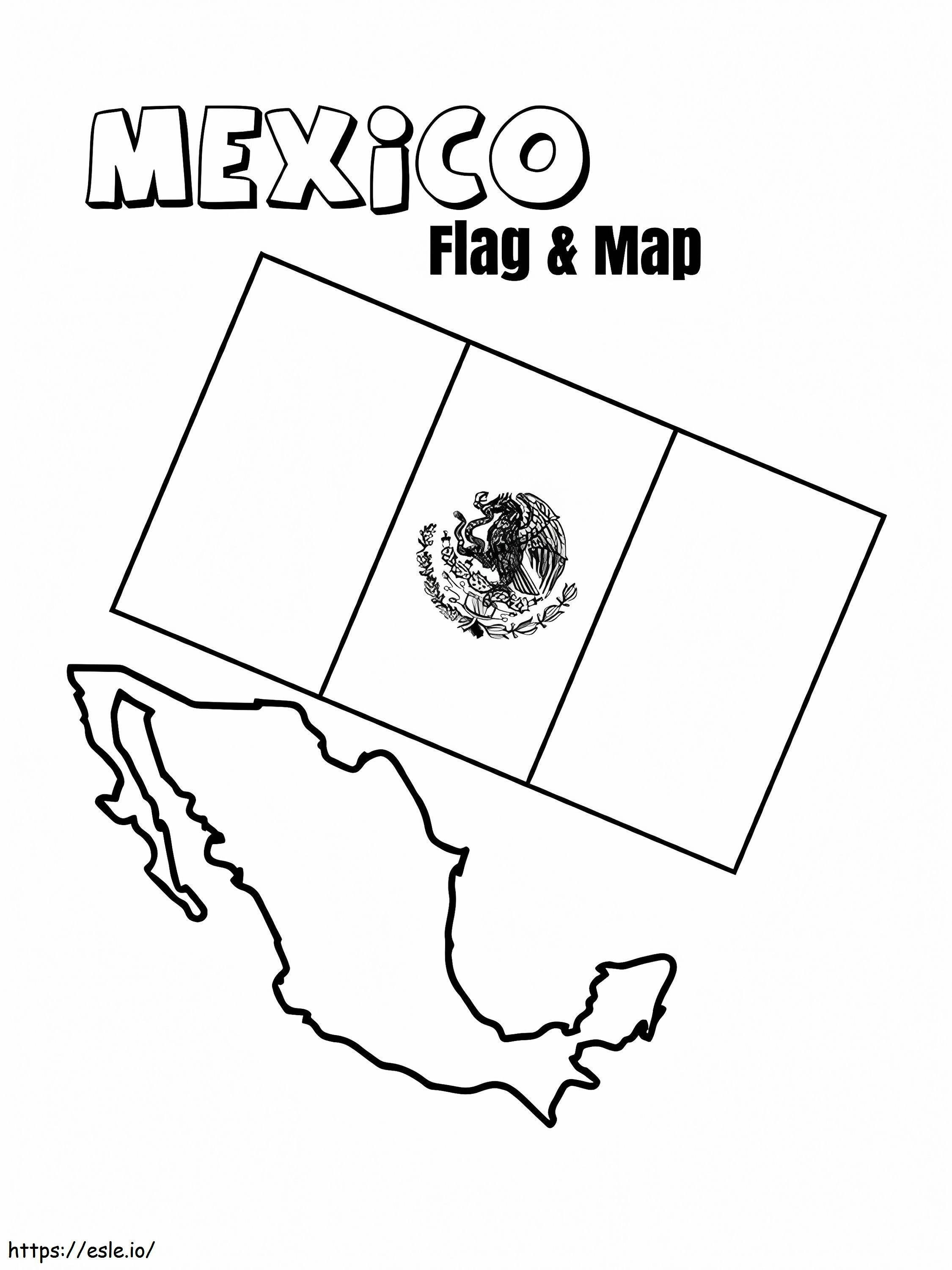 Drapel și hartă Mexic de colorat