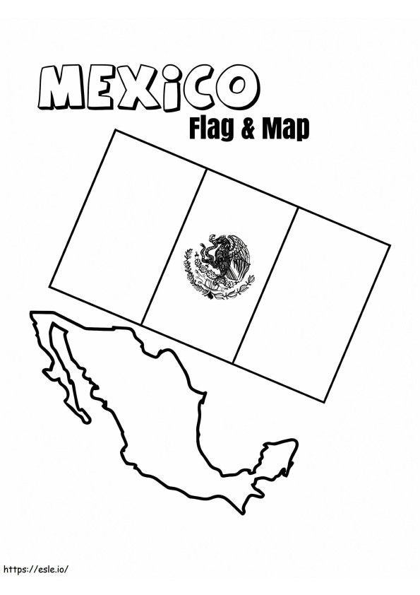 Mexico Flag And Map coloring page