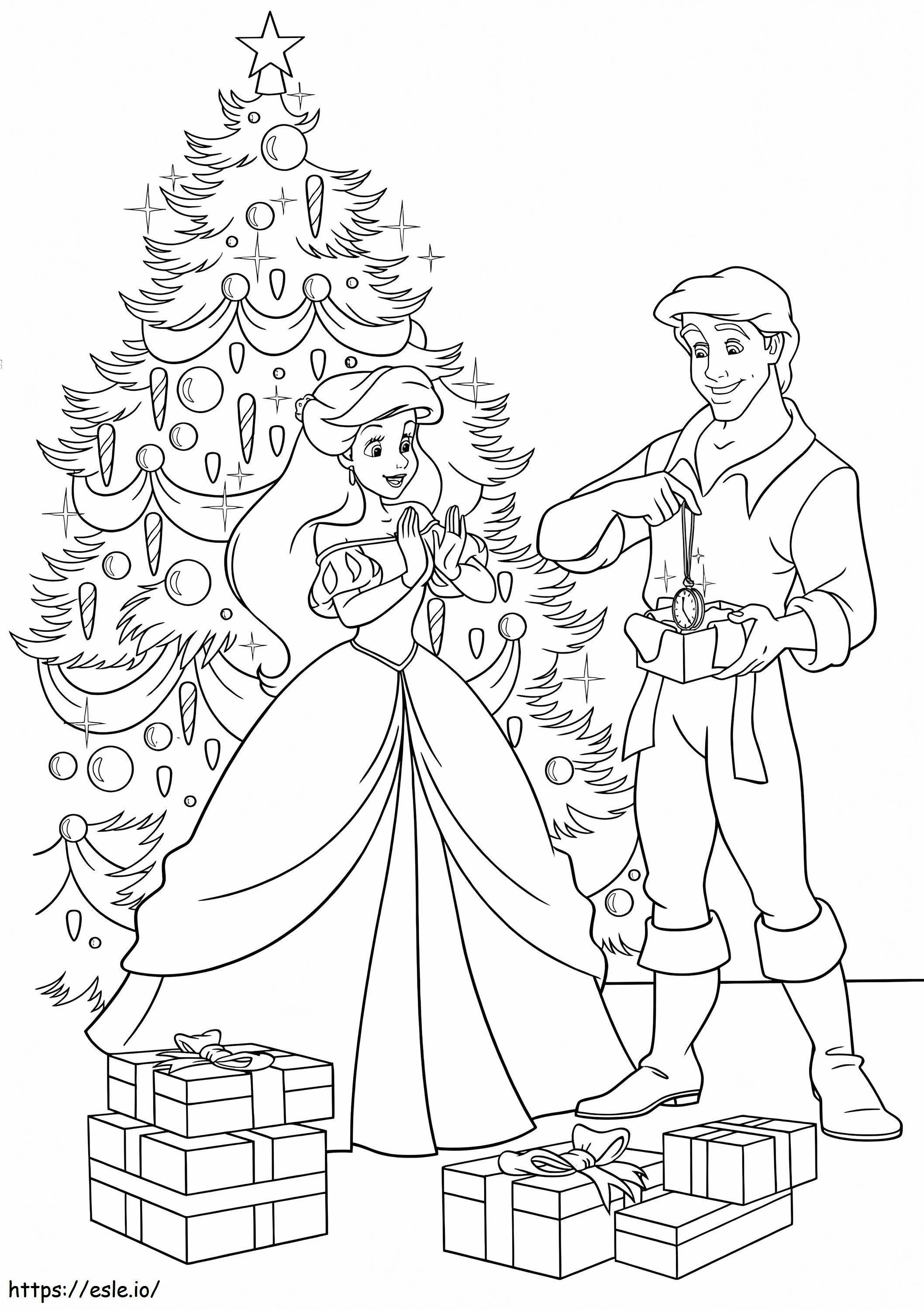 Coloriage Princesse Ariel à Noël à imprimer dessin