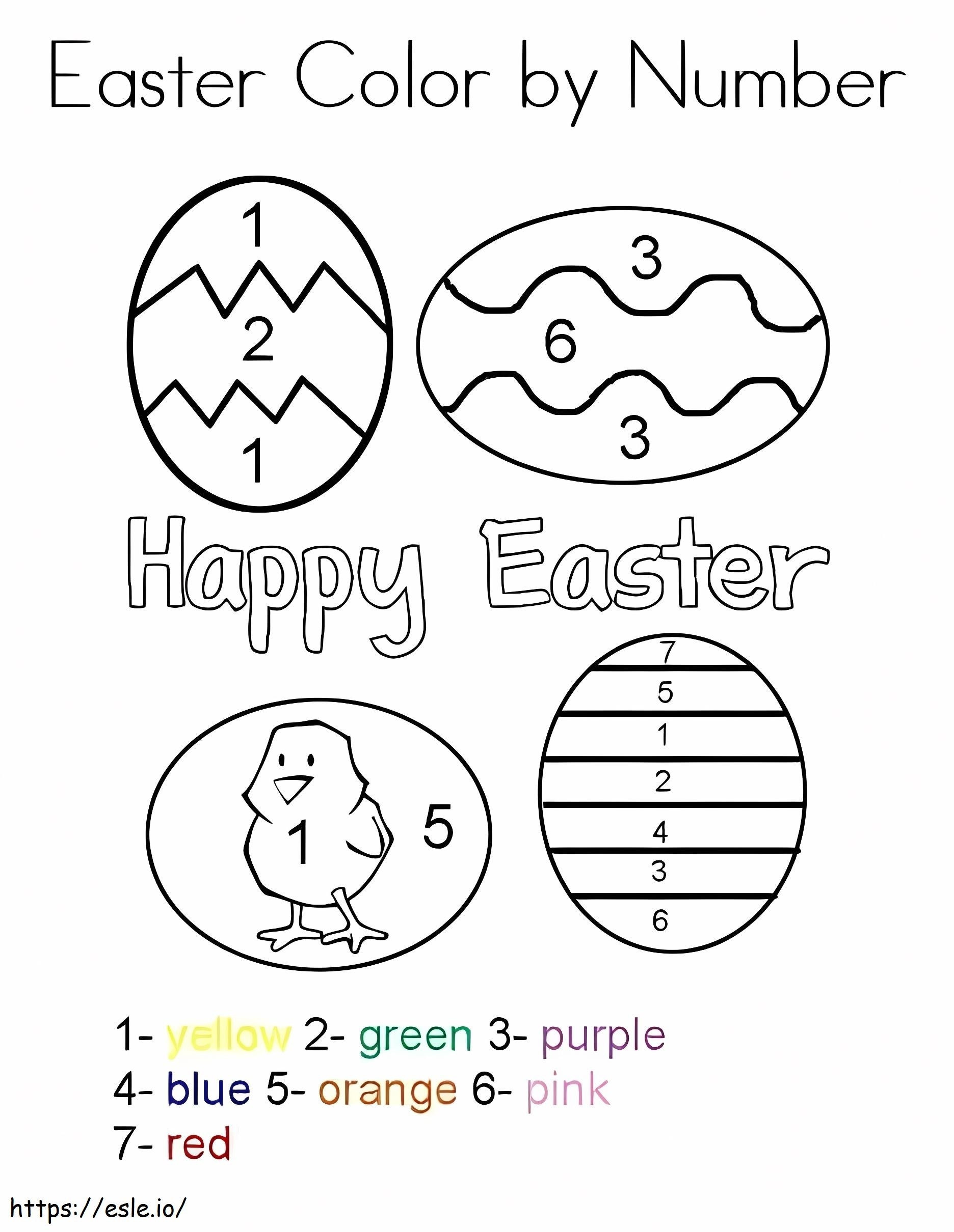 Feliz Páscoa, cor por número para colorir