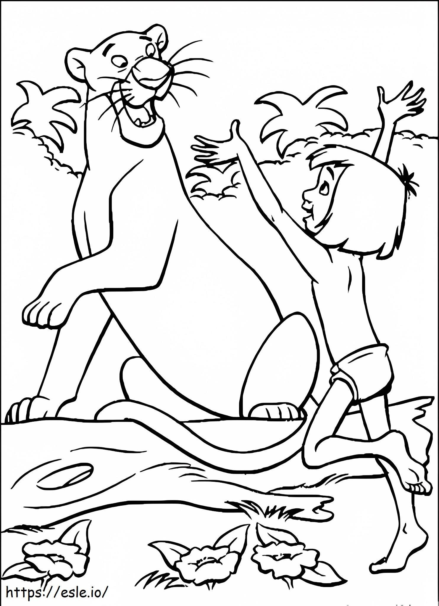 Feliz Bagheera y Mowgli para colorear
