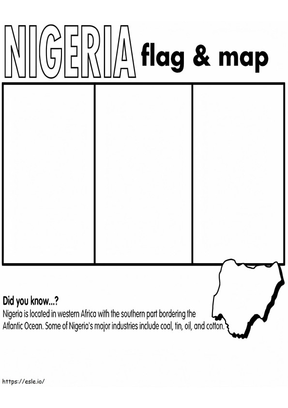 Bandera y mapa de Nigeria para colorear