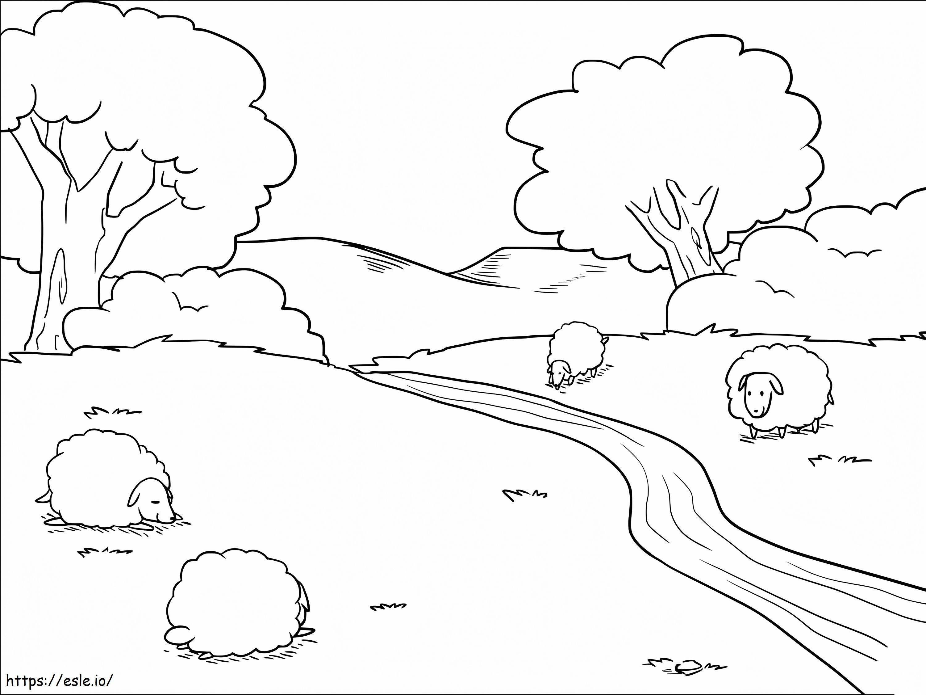 River And Sheep coloring page