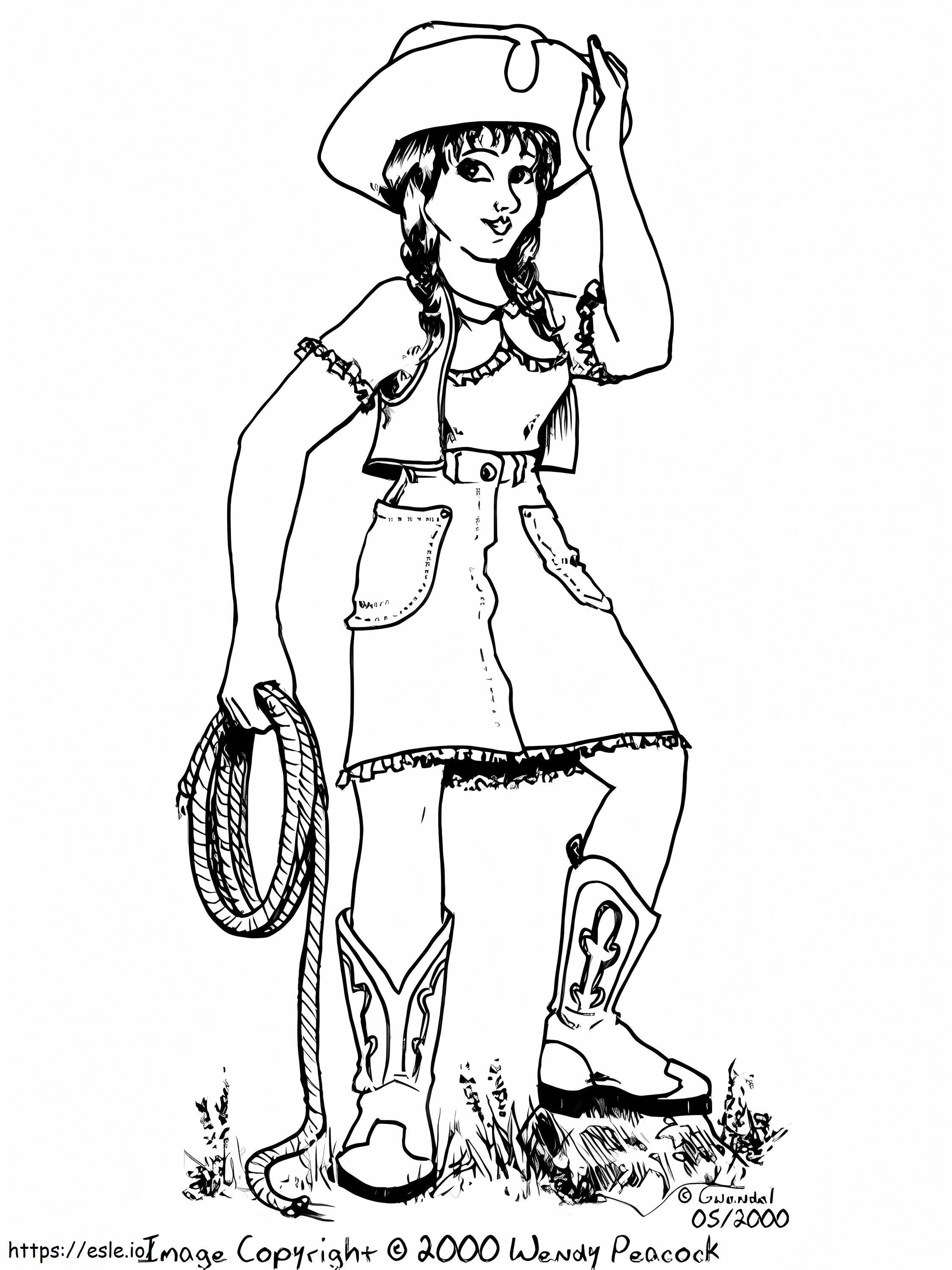 Desenho de Jovem Vaqueira para Colorir