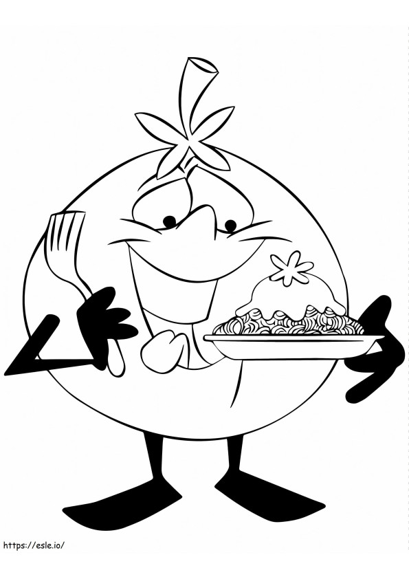 1543802323 パスタを食べるトマトの漫画のキャラクター ぬりえ - 塗り絵