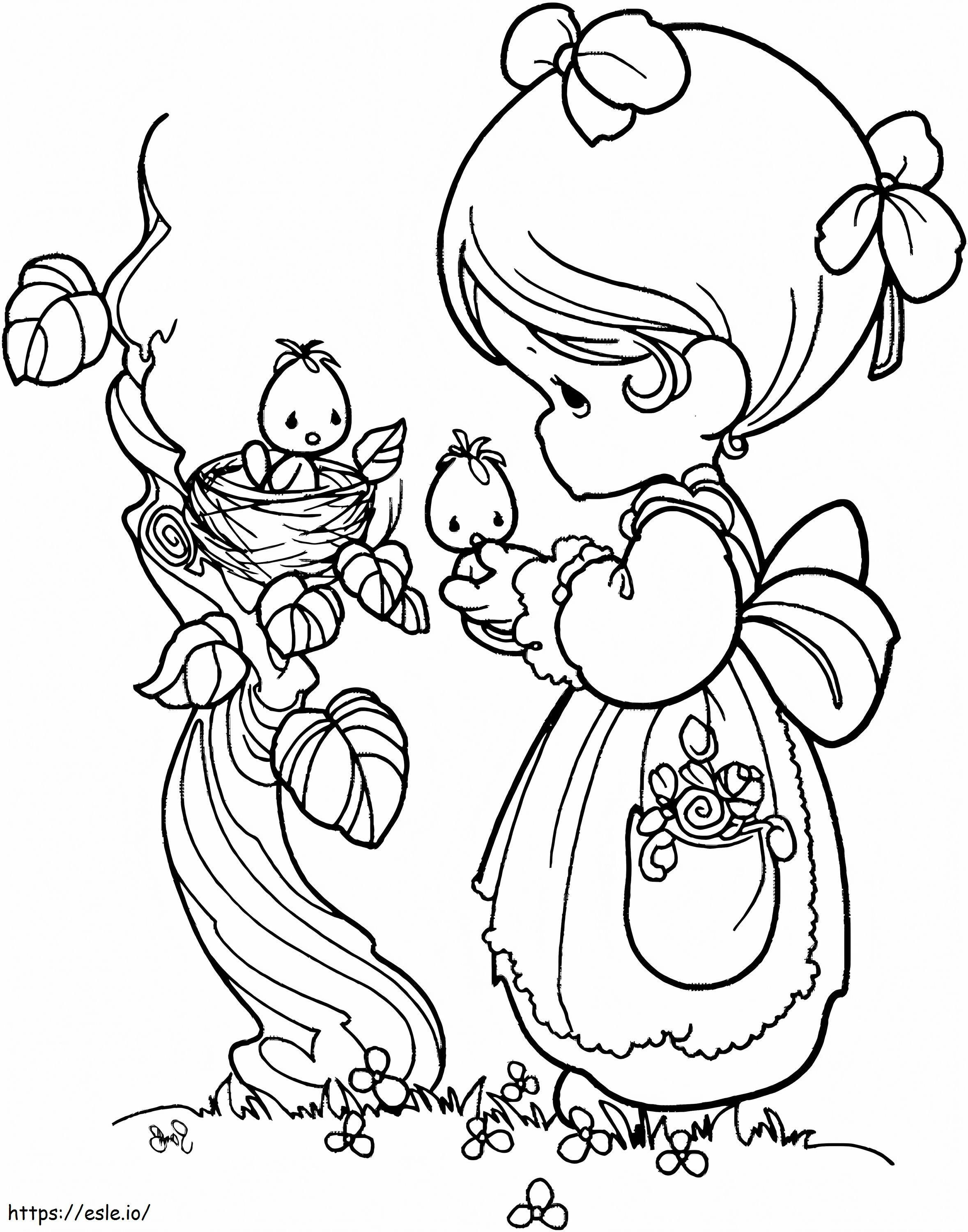1570462943 Little Girl With Baby Birds A4 coloring page
