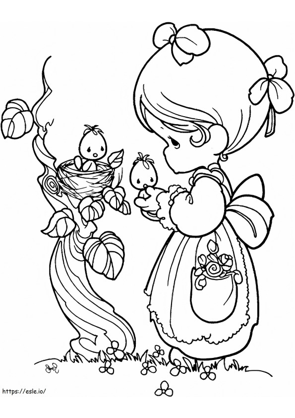 1570462943 Little Girl With Baby Birds A4 coloring page