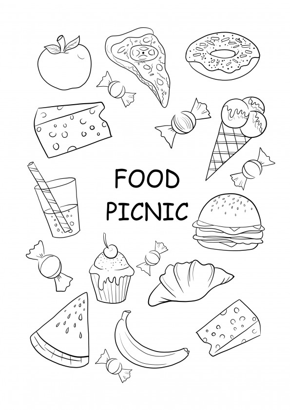 Comida de picnic gratis para imprimir y colorear imagen