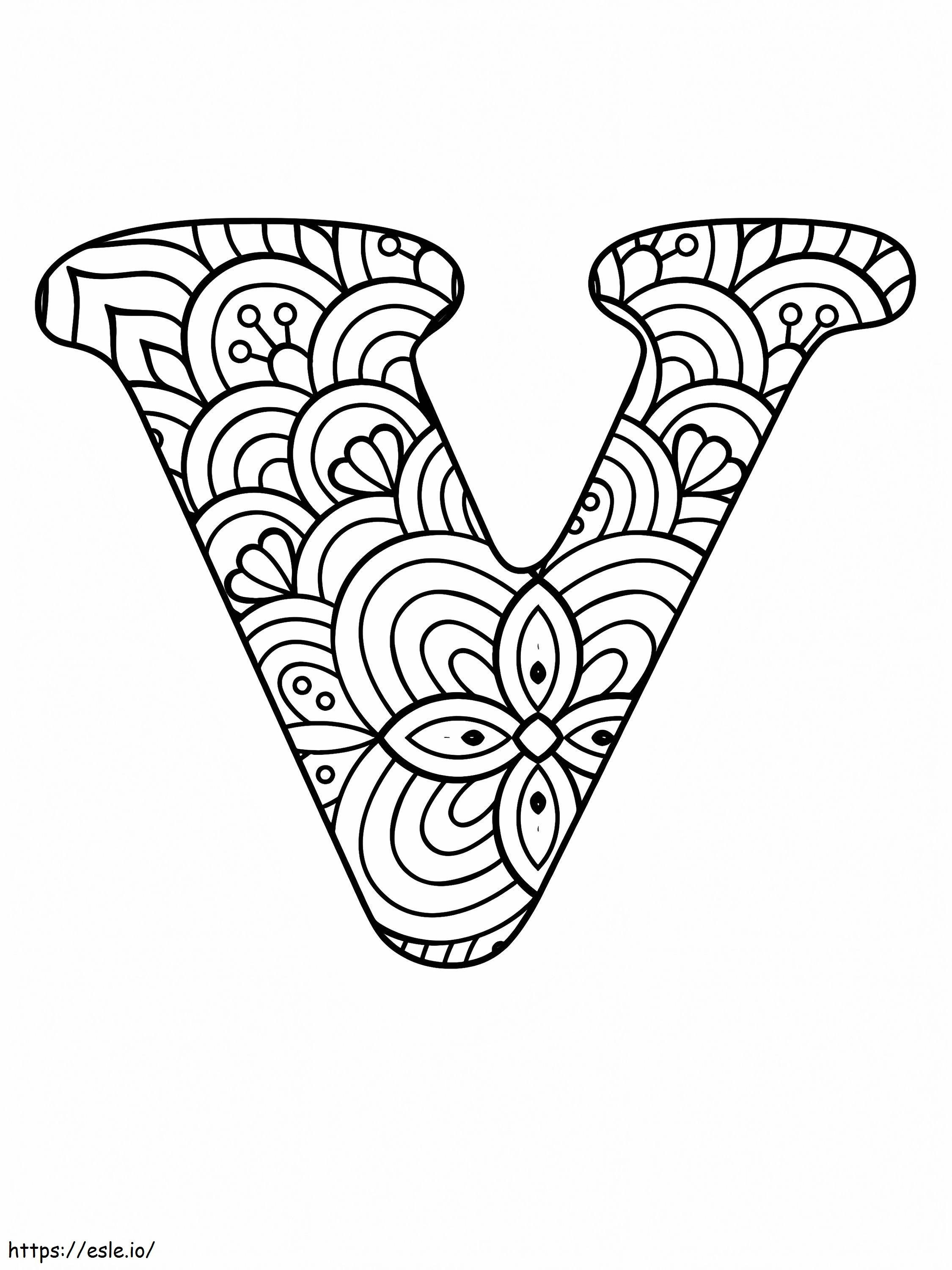 Litera V Mandala Alfabet de colorat