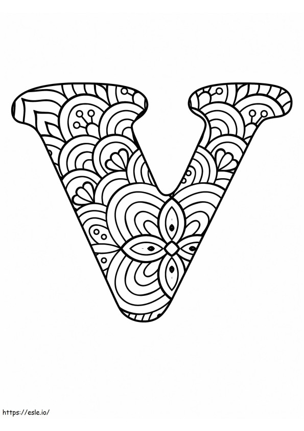 V-kirjain Mandala-aakkoset värityskuva