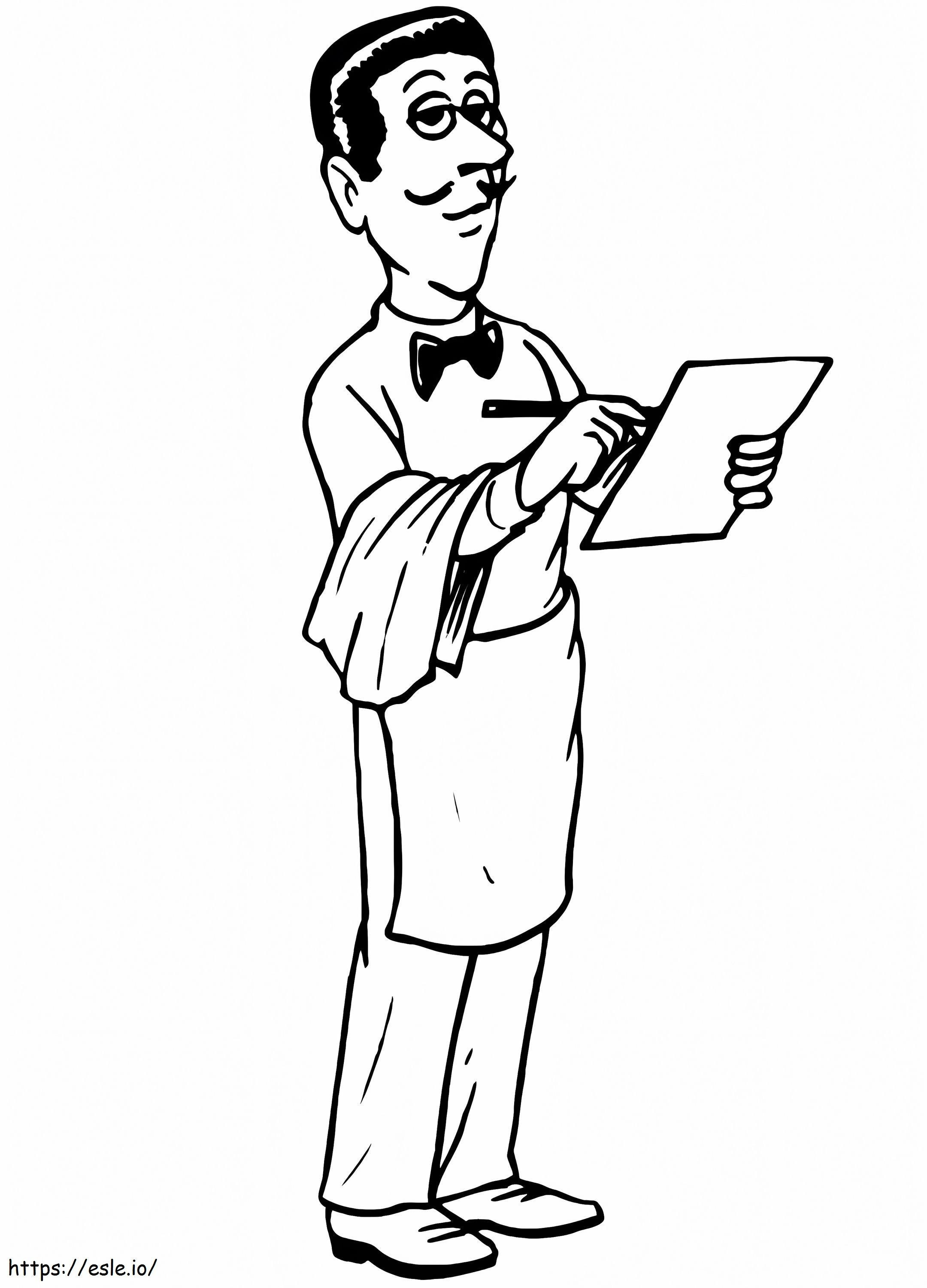 Waiter With Orders List coloring page