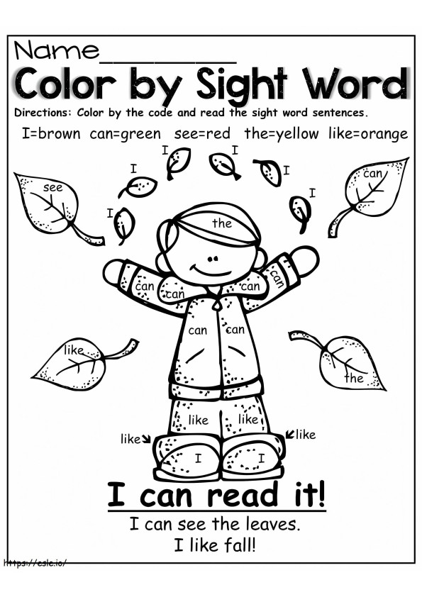 Palabras de vista de niño para colorear