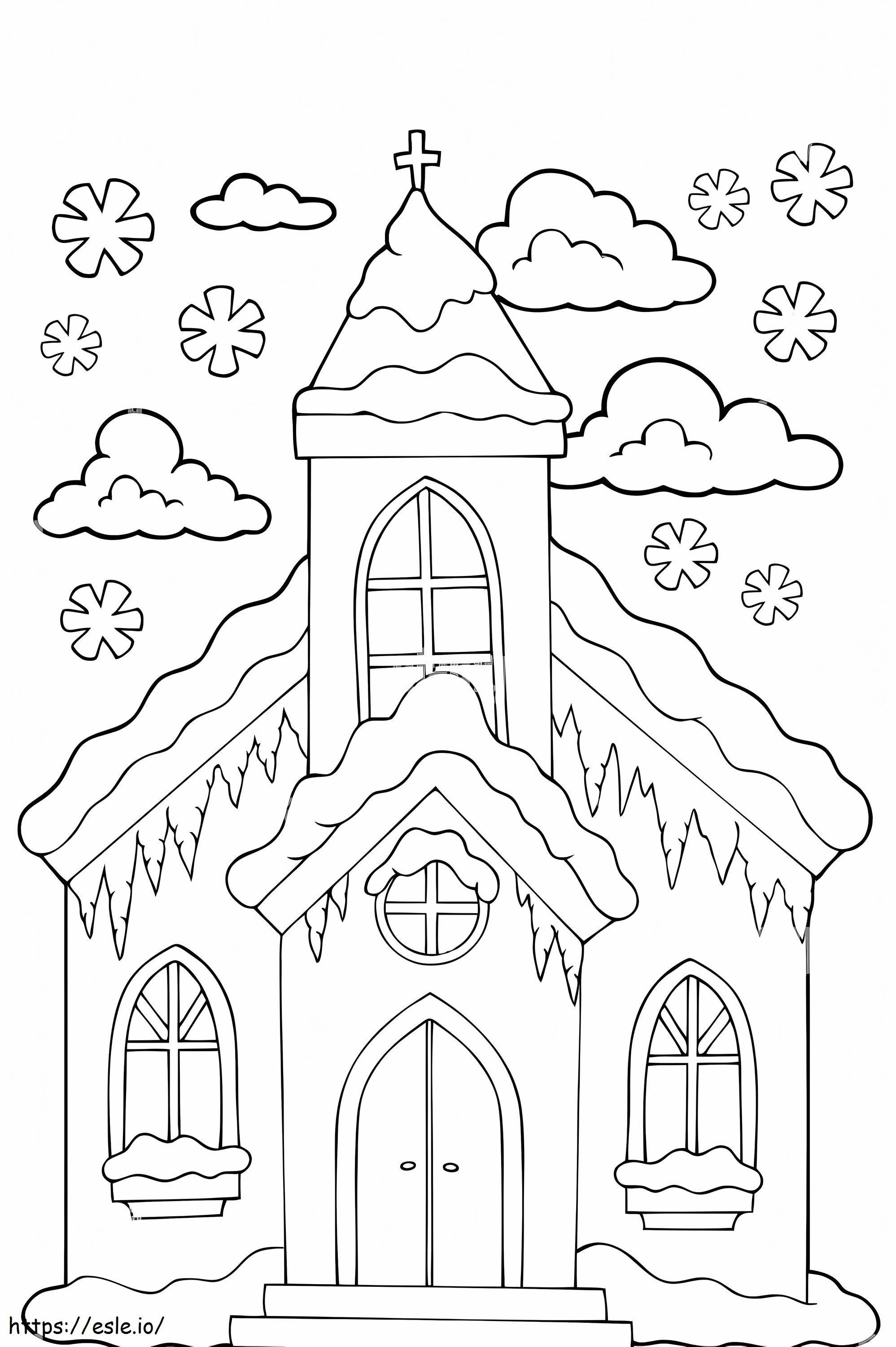 Kirkko Talvella värityskuva