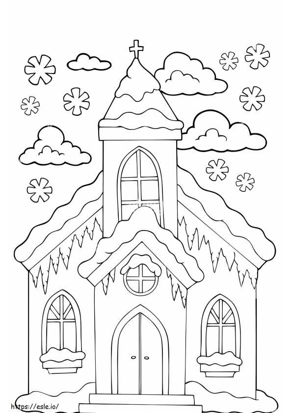 Igreja no inverno para colorir