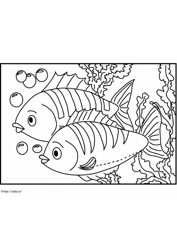 Kaksi kalaa akvaariossa värityskuva