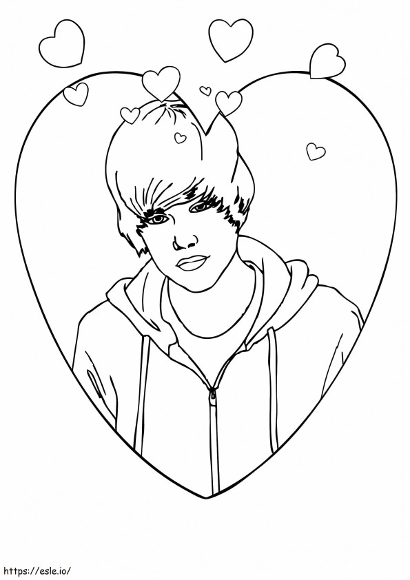 Justin Bieber em corações para colorir