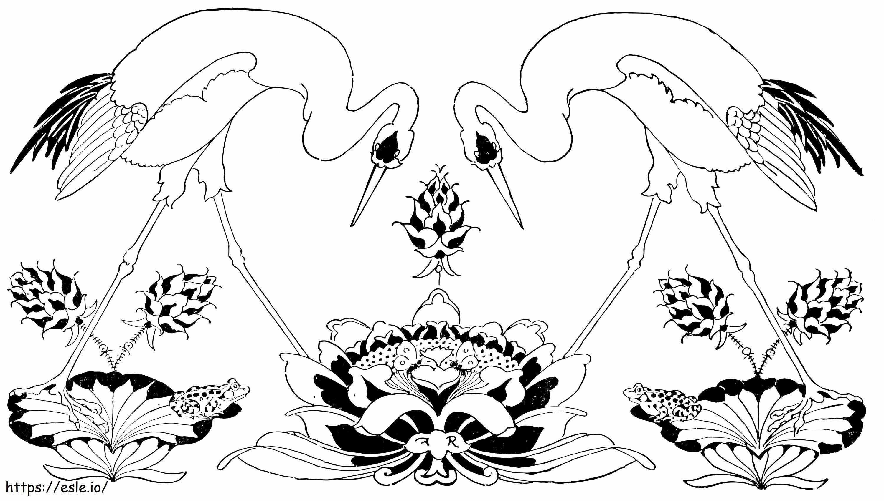 Egrets And Flower coloring page