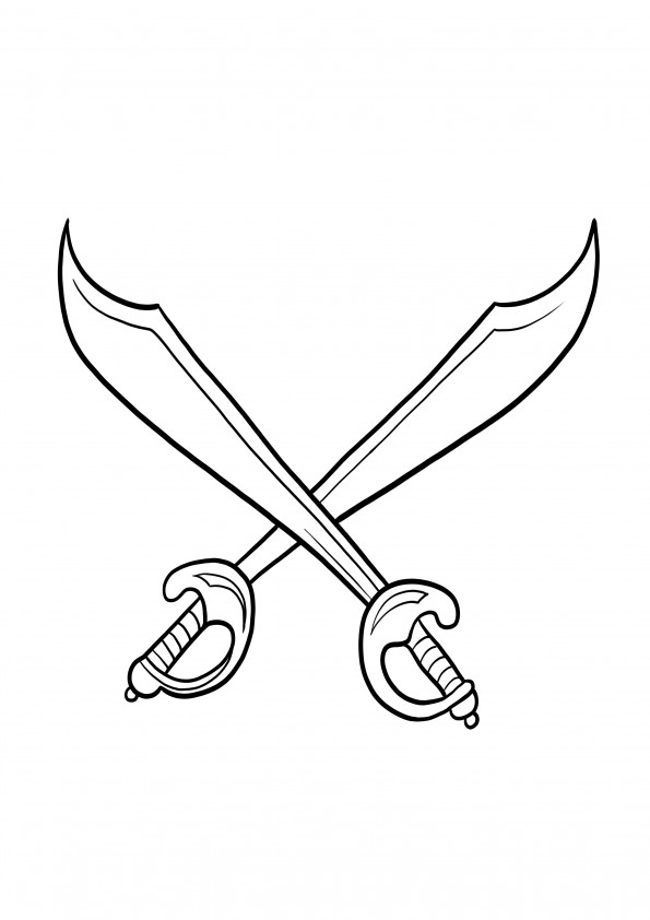 Página para download e colorir de espadas de pirata grátis para crianças