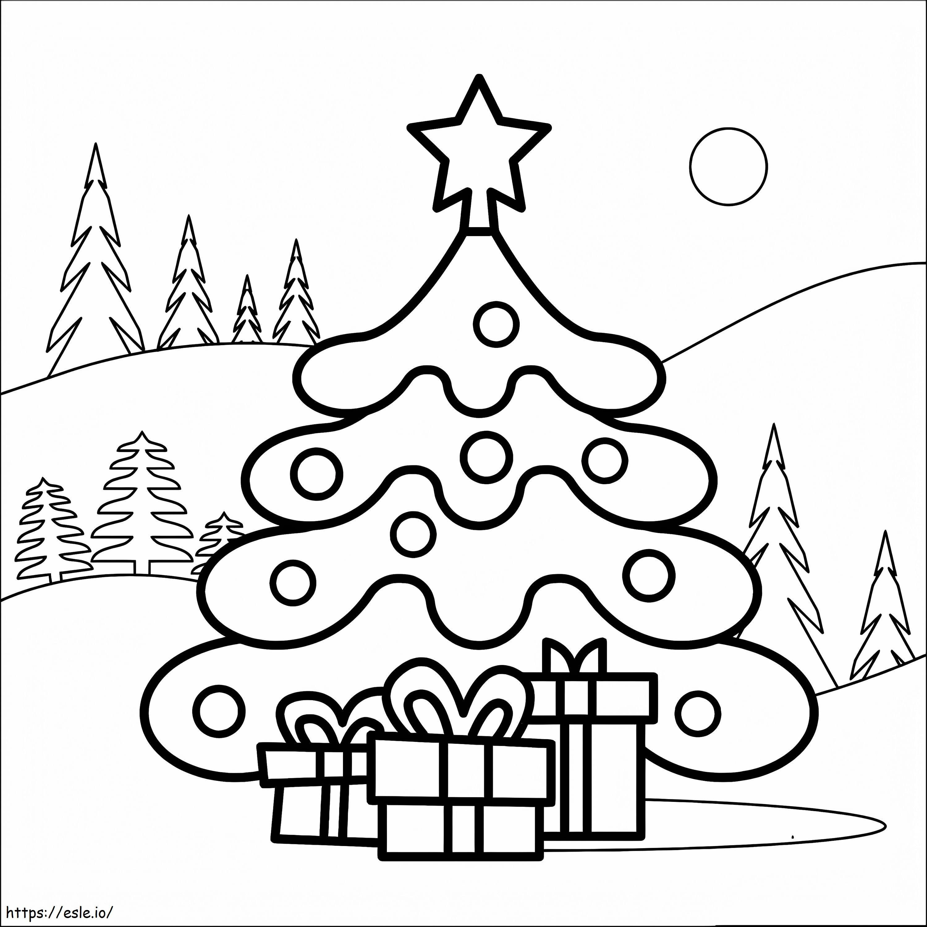 Coloriage Arbre de Noël et cadeaux 3 à imprimer dessin