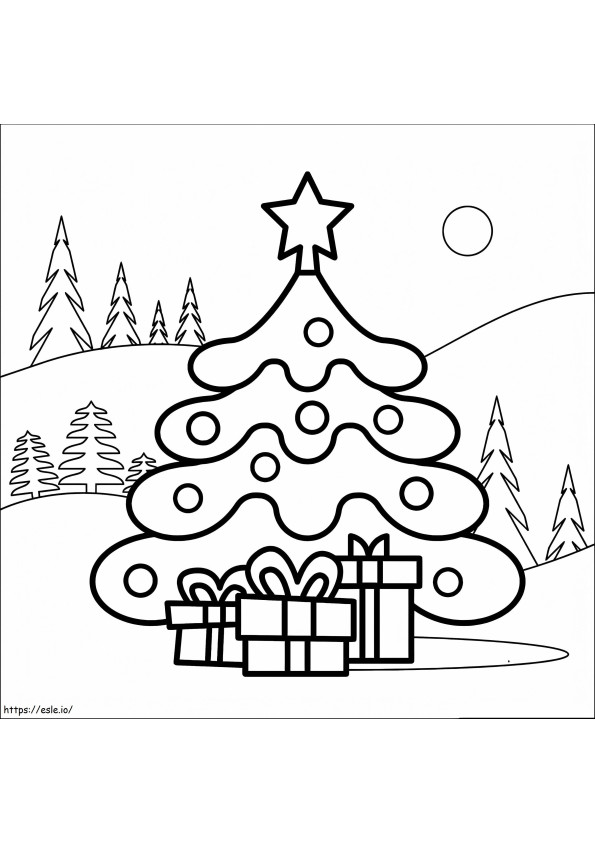 Coloriage Arbre de Noël et cadeaux 3 à imprimer dessin