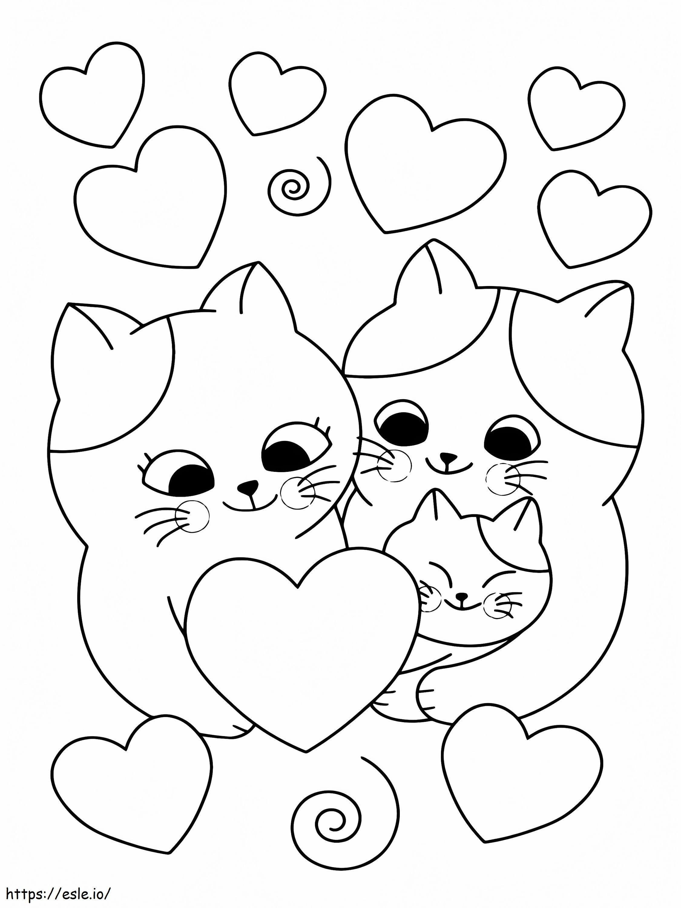 Gatos e corações dos namorados para colorir