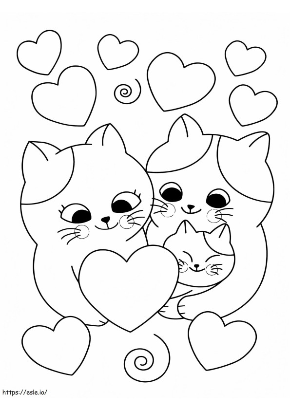 バレンタイン猫とハート ぬりえ - 塗り絵
