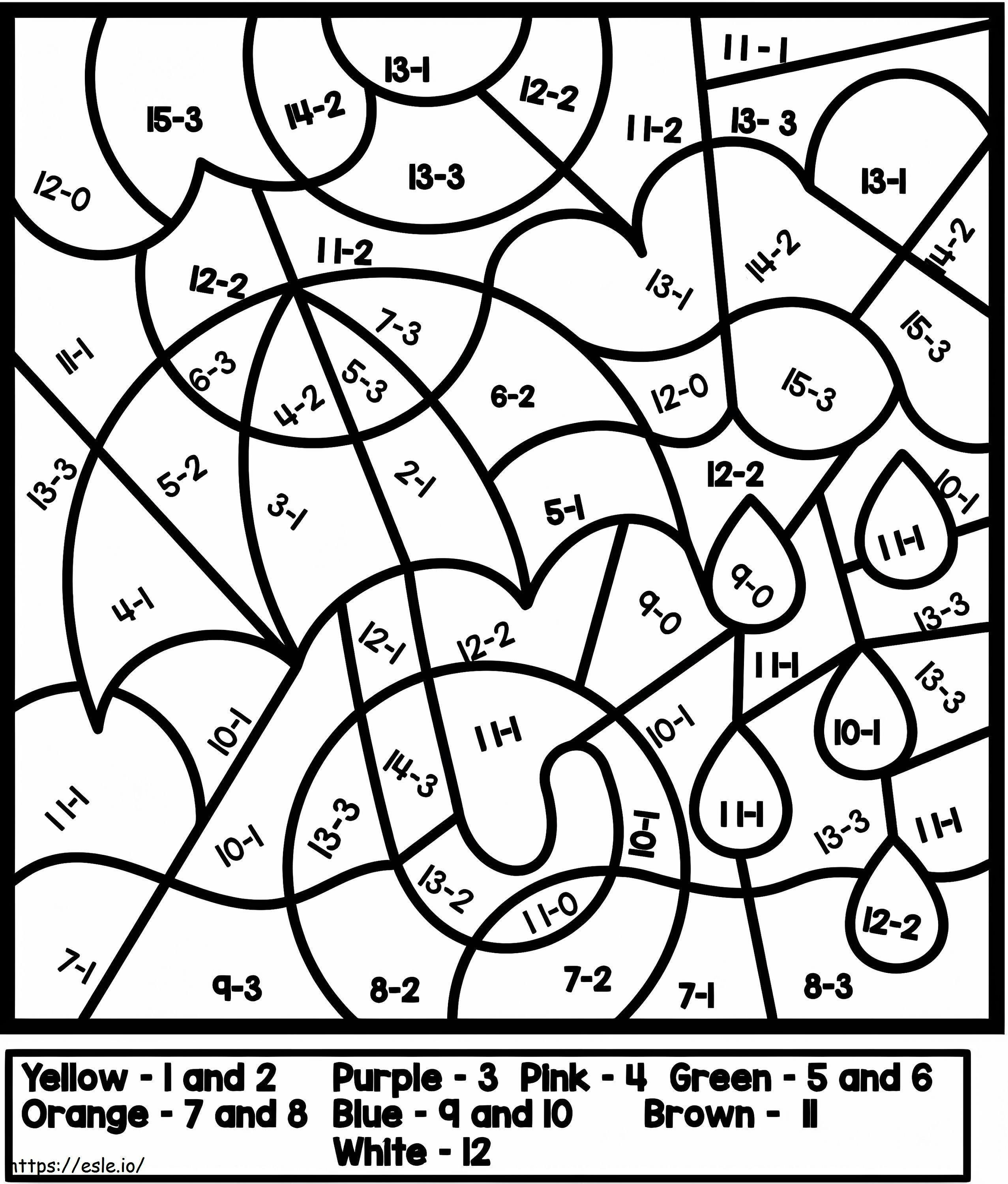 Subtraction Color By Number For Free coloring page