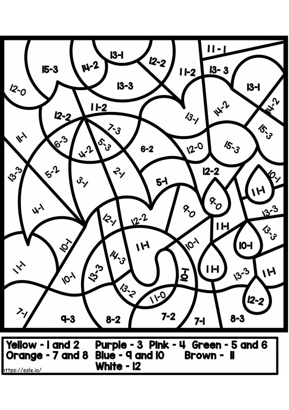 Subtraction Color By Number For Free coloring page