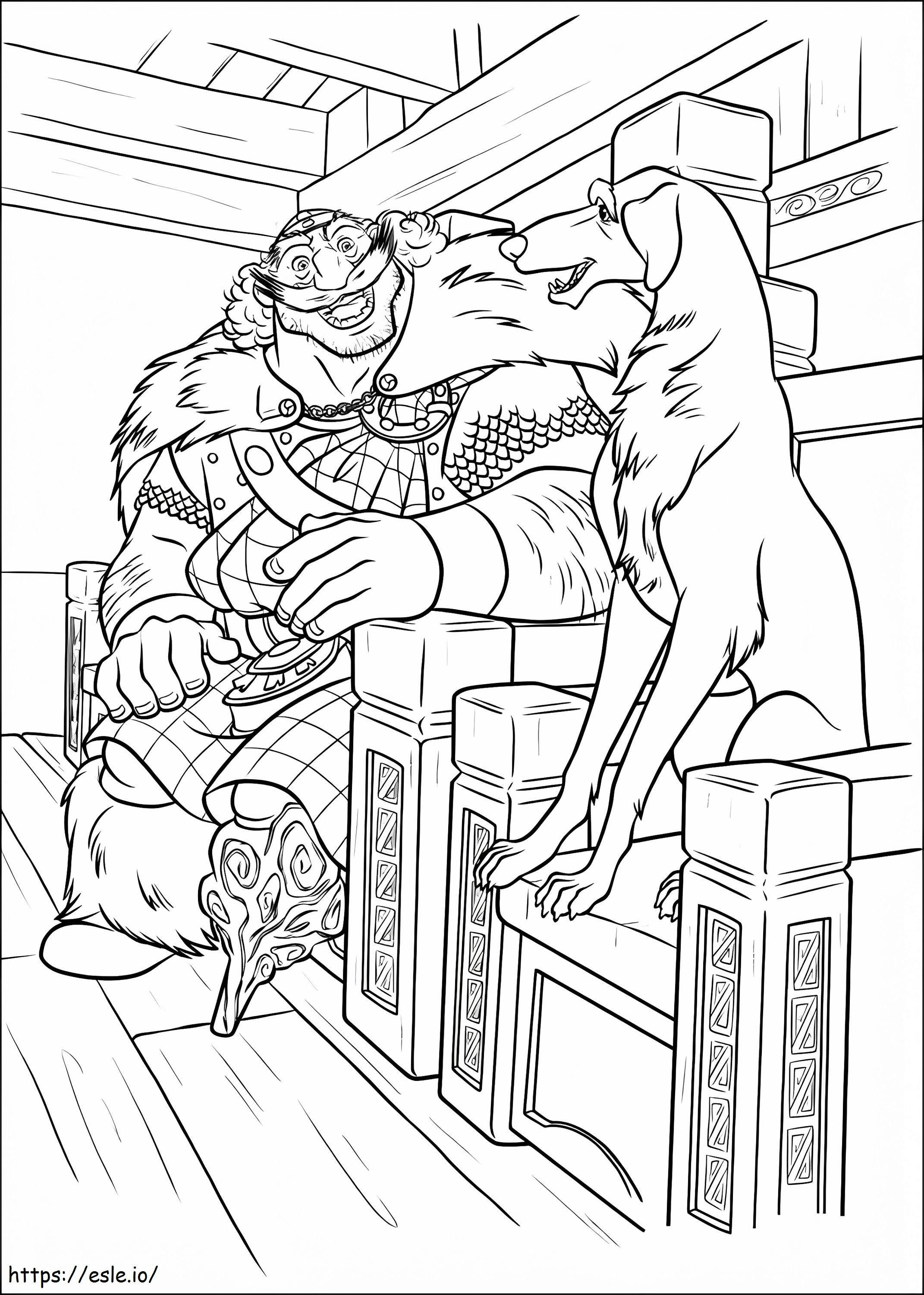 Re Fergus e il cane seduto da colorare