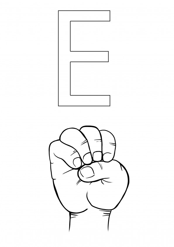 ASL litera E de colorat și imprimat gratuit
