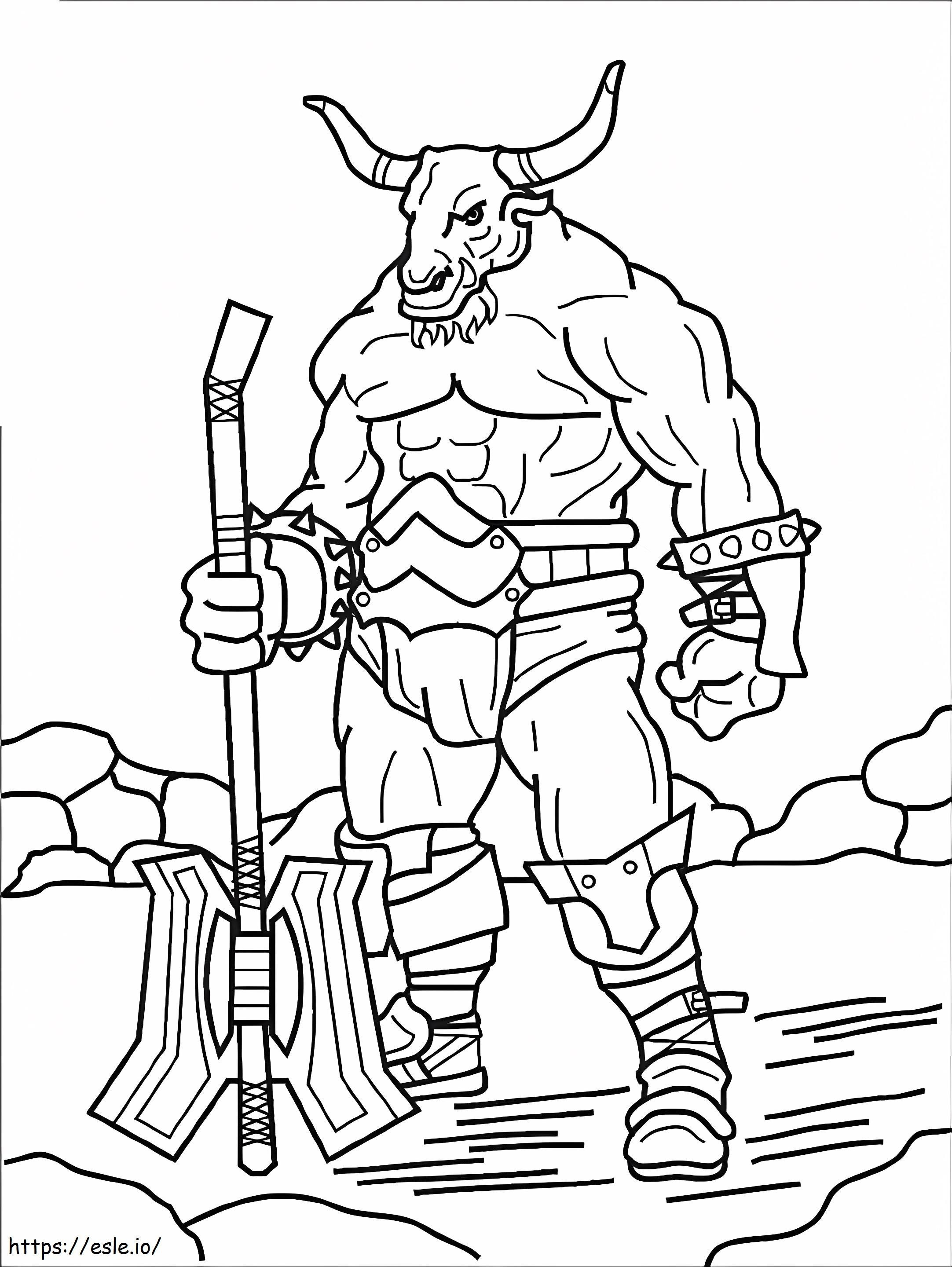 Minotauro com machado grande para colorir