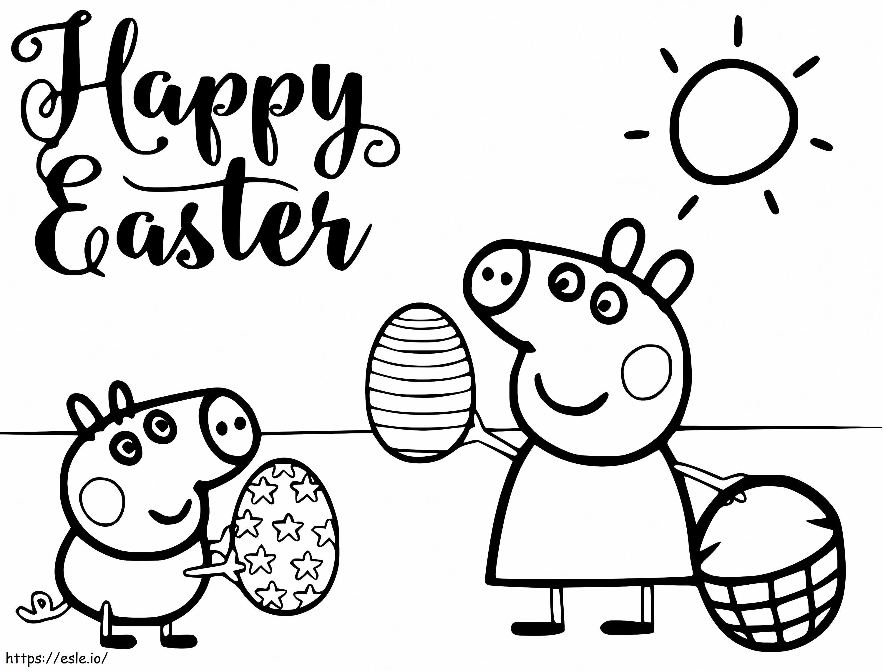 Coloriage Joyeuses Pâques avec Peppa Pig à imprimer dessin