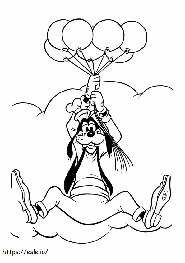 1532918892 Goofy Flying By Balloons A4 de colorat