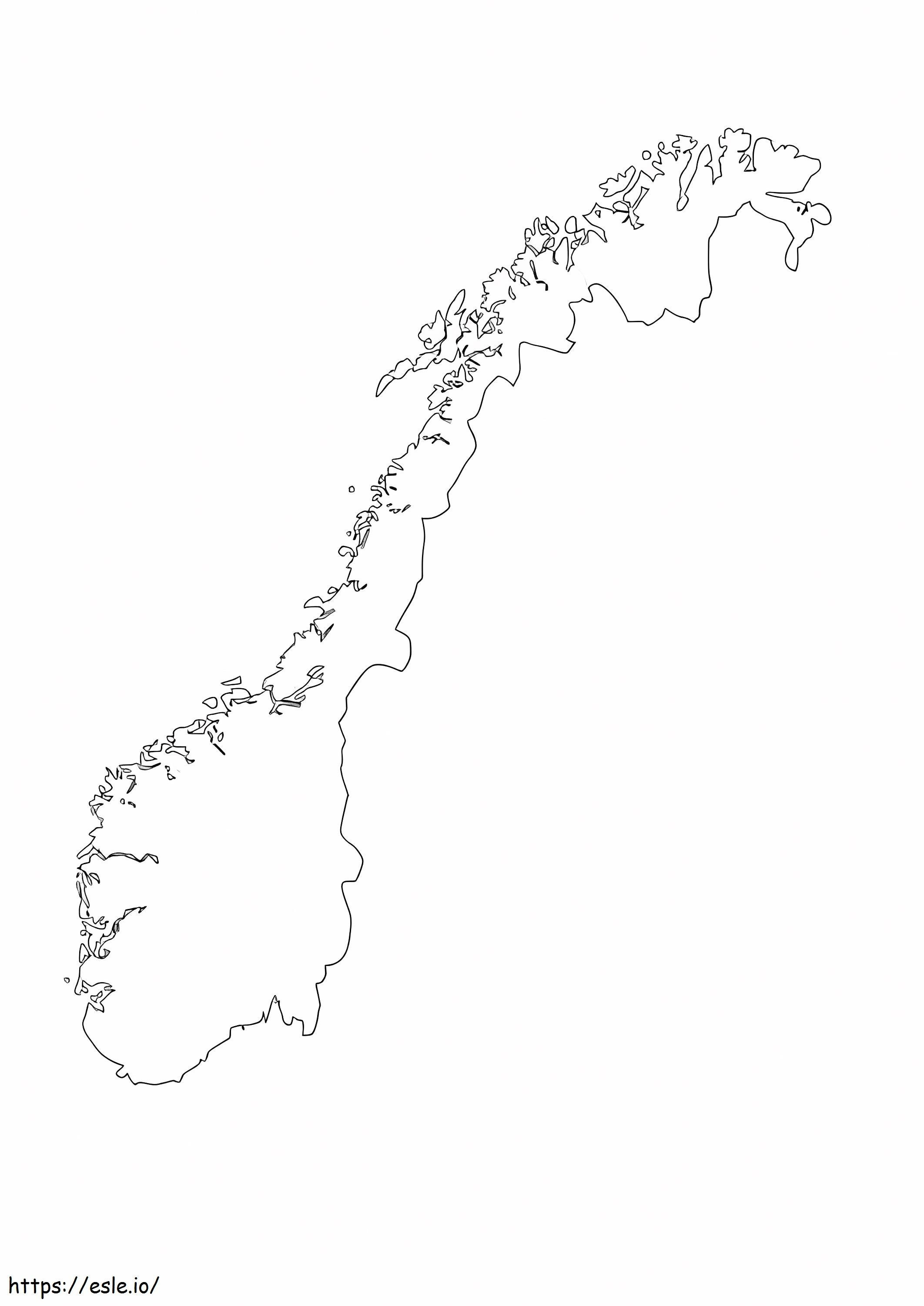 Mapa de Noruega 1 para colorear
