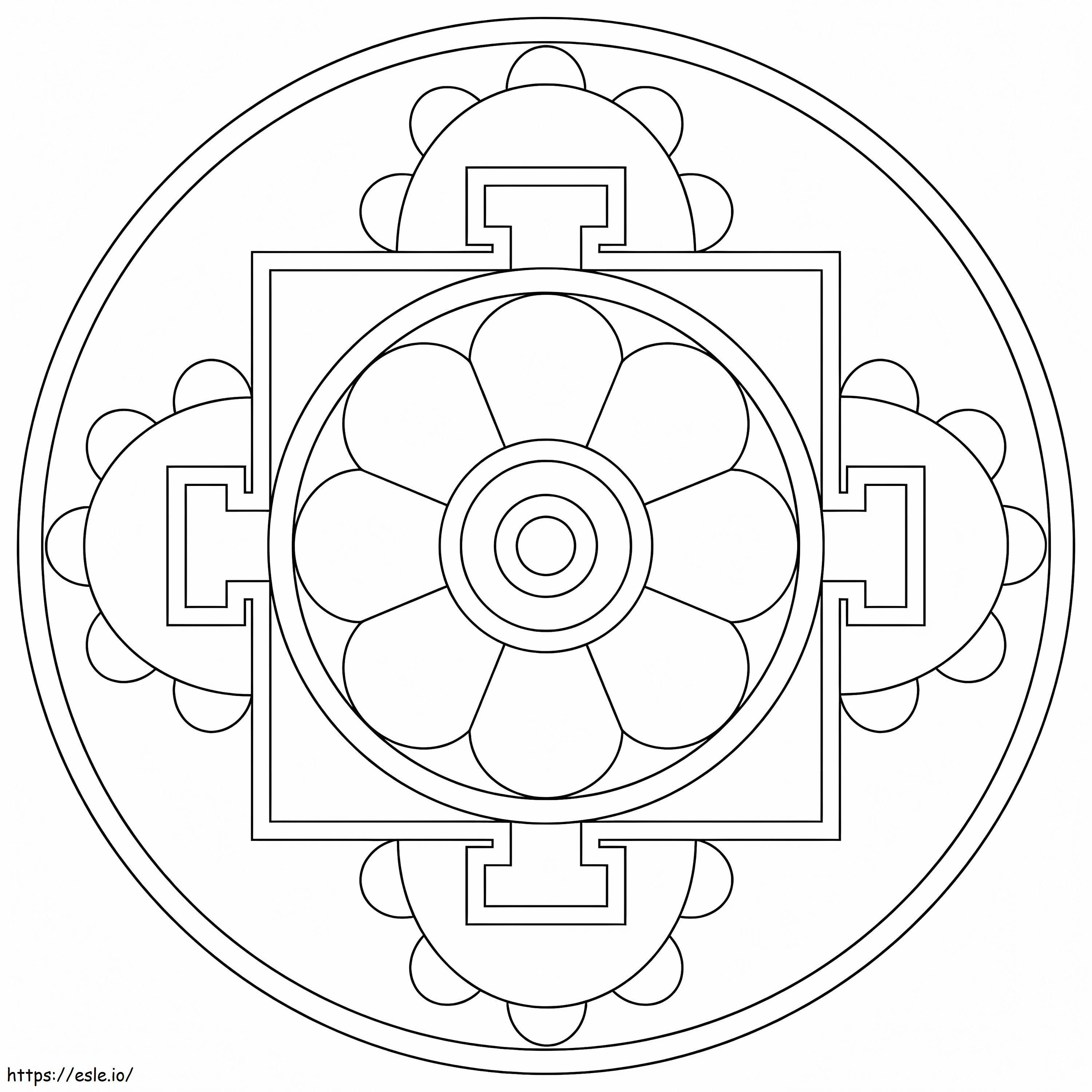Eenvoudige Tibetaanse Mandala kleurplaat kleurplaat